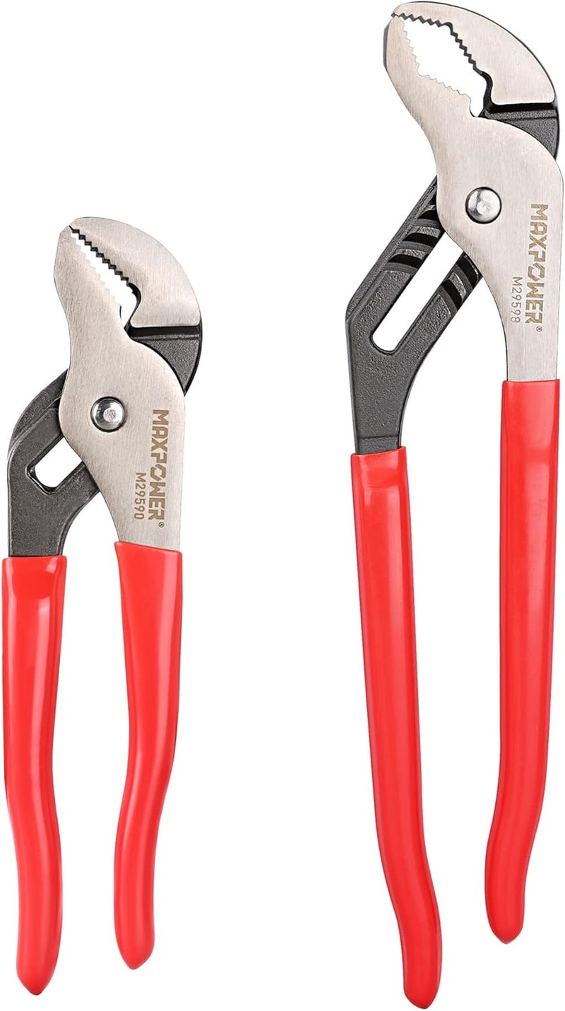 Max Power Groove Joint Pliers Set, 8 inch and 12 inch Quick Adjustable Serrtated V Jaw Tongue and Groove Pliers - Image 1